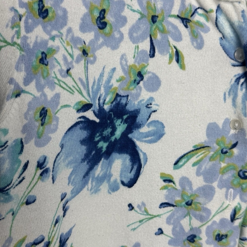 Studio Works blue floral lightweight button down cardigan size LP - Picture 3 of 5